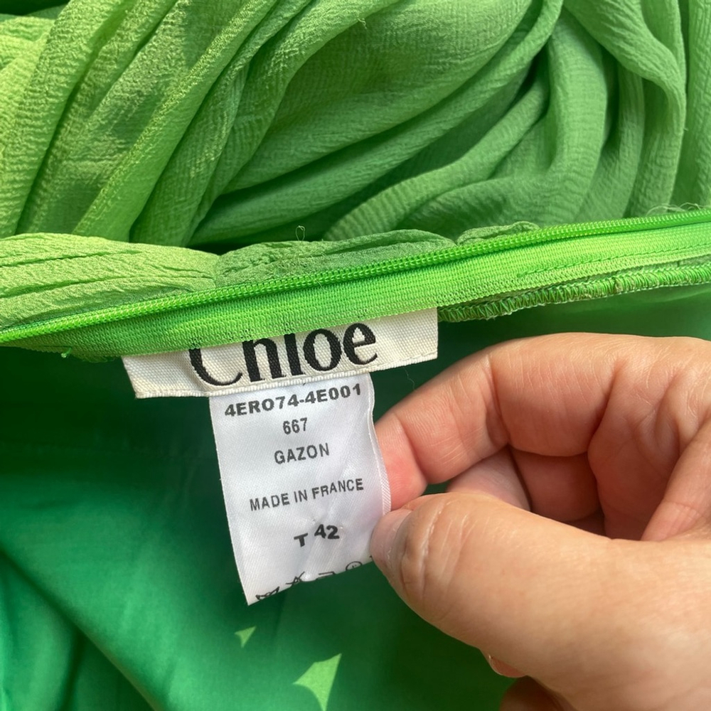 Chloé Gazon Green Silk Chiffon Ruched Maxi Dress T 42  us 6 Made in France - Picture 6 of 9